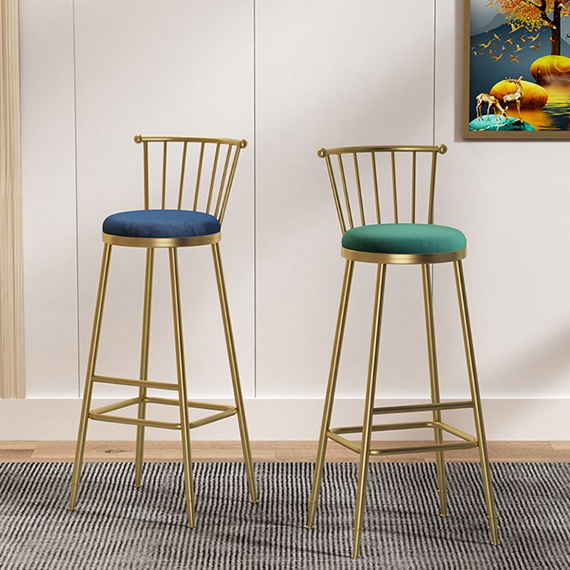 Glam Backrest Armless Counter Stool Iron Bar Stool with Velvet Cushion and Pedal for Cafe Clearhalo 'Bar Furniture' 'Bar Stools' 'bar_stools' 'furn' 'furn_bar_stools' 'Furniture' 'Kitchen & Dining Furniture' 1200x1200_d6b4c75a-a6e5-4d23-830c-0b2003353750