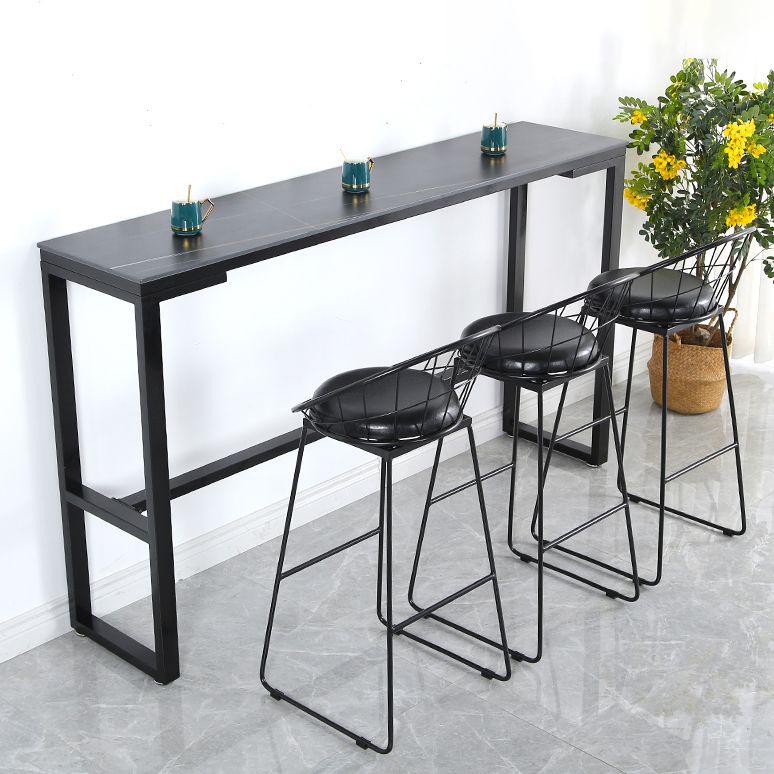 Industrial 41.3"H Bar Table Faux Marble Rectangle Top Bistro Table with Footrest Clearhalo 'Bar Furniture' 'Bar Tables' 'bar_tables' 'furn' 'furn_bar_tables' 'Furniture' 'furniture_bar_tables' 'Kitchen & Dining Furniture' 1200x1200_d6b76763-08d2-4122-9902-69a0cf76ce1f