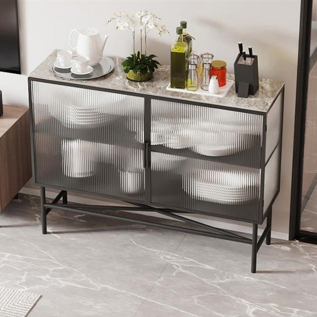 Modern Black Iron Sideboard Glass Door Dining Server with Stone Countertop for Living Room Clearhalo 'buffet_sideboard' 'Buffets & Sideboards' 'furn' 'furn_buffet_sideboard' 'Furniture' 'Kitchen & Dining Furniture' 1200x1200_d6b7a83b-ff3f-42cd-af5c-35f9d241ced3