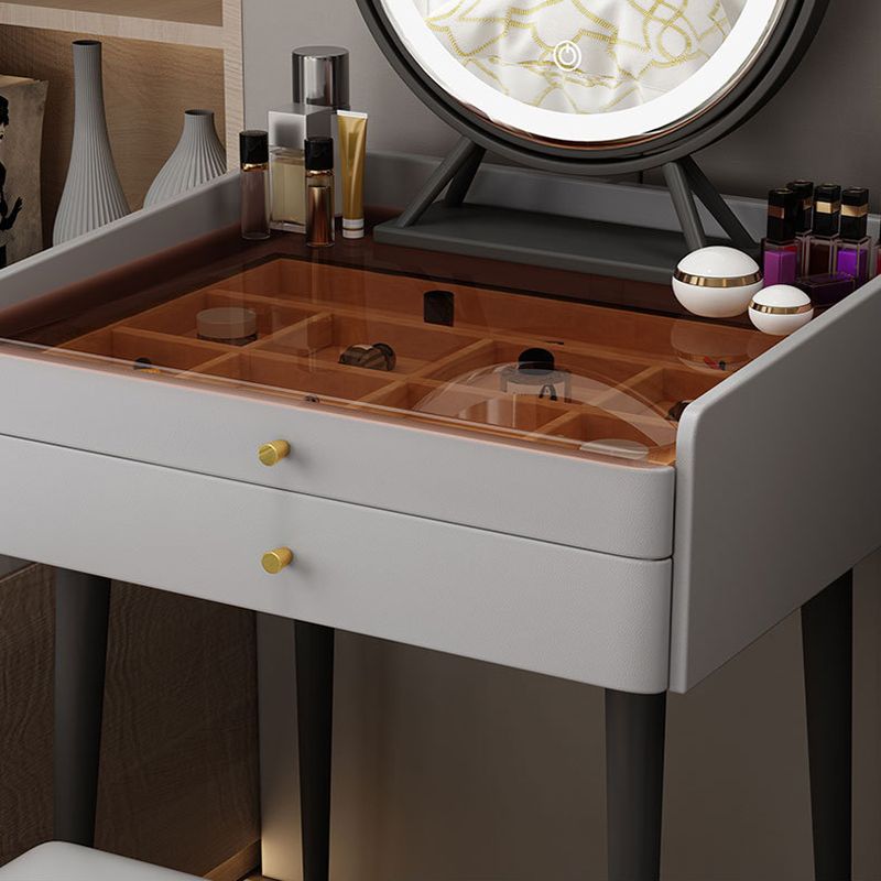 Contemporary 2-Drawer Vanity Makeup Table Set Glass Top Dressing Table Stool Set Clearhalo 'Bedroom Furniture' 'furn' 'furn_makeup_vanities' 'Furniture' 'Makeup Vanities' 'makeup_vanities' 1200x1200_d6b7d9fc-68d0-4f49-8ebf-43153b7d8094