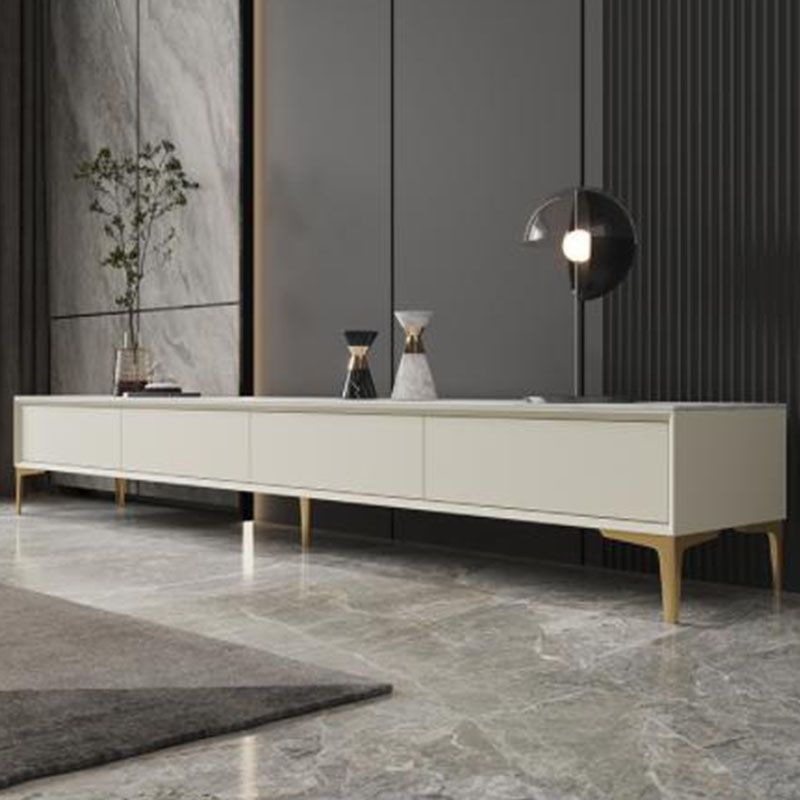 Consola de TV contemporánea, soporte de televisión blanca mate/ brillante con 4 cajones