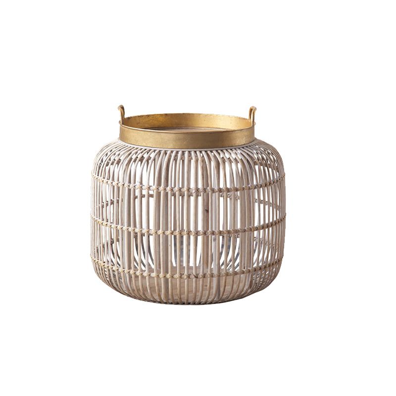 Tablett -Oberseite Akzenttisch Rustikales Metall und Rattan Drum Endtisch