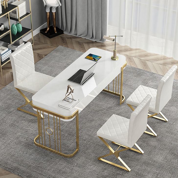 Home Office Writing Desk Glam Style Curved Imitation Marble Writing Desk Clearhalo 'furn' 'furn_office_desk' 'Furniture' 'furniture_office_desk' 'Office Desks' 'Office Furniture' 'office_desk' 1200x1200_d6bd3ef5-7eee-437e-b3c0-6a5ef949713d