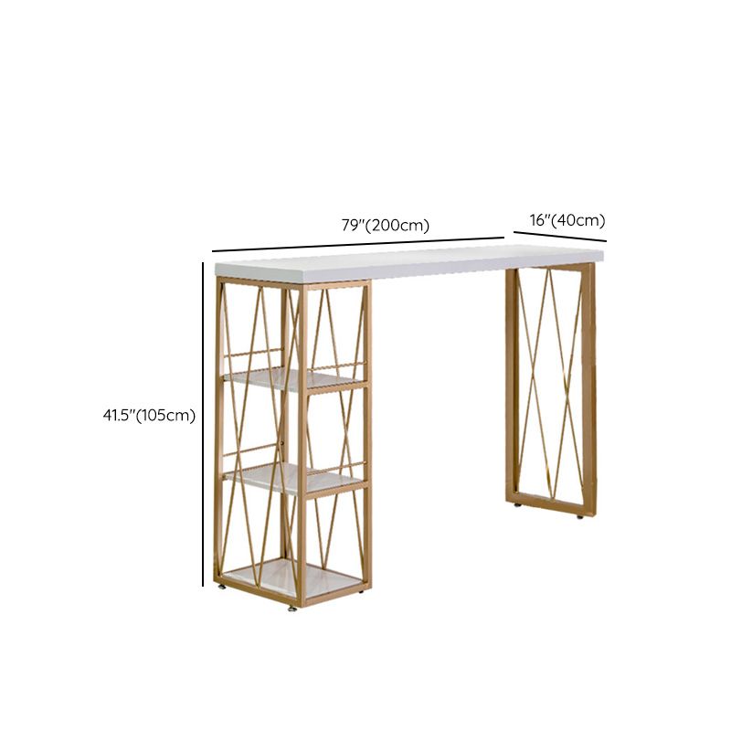 Table de pub moderne à hauteur de bar avec plateau en faux marbre blanc et 3 étagères