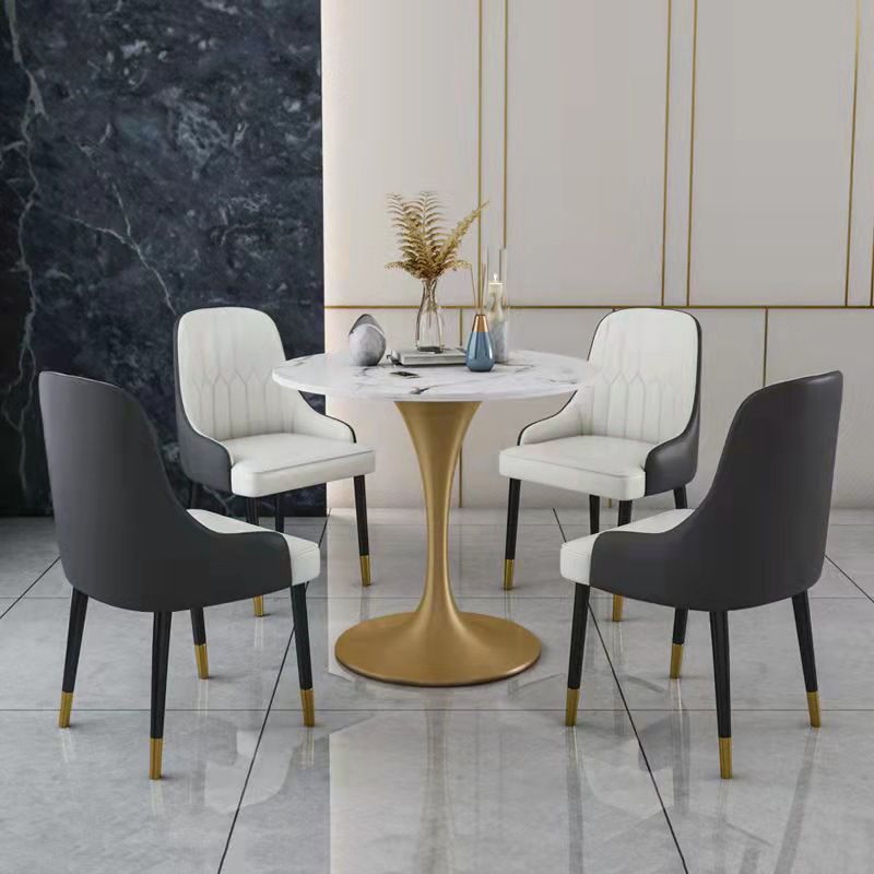 Metal Traditional Luxury Round Dining Table Sintered Stone Table with Tulip Base Clearhalo 'Dining Tables & Seating' 'Dining Tables' 'dining_table' 'furn' 'furn_dining_table' 'Furniture' 'Kitchen & Dining Furniture' 1200x1200_d6c12e51-033d-4fa6-a980-eec4b410b483