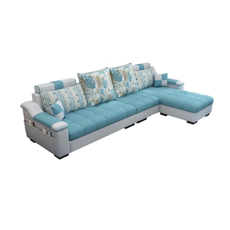 Blue Linen Blend Sloped Arms Sofa/Sectional with Slipcovered and Storage