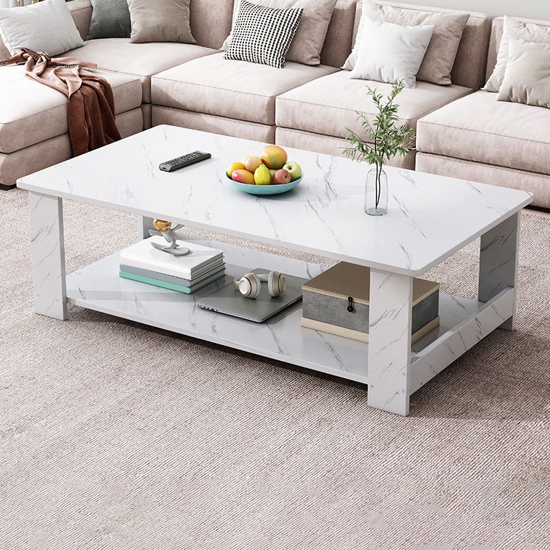 Nordic Style 4 Legs Base Rectangular Solid Wood Table with Storage Rack Coffee Table