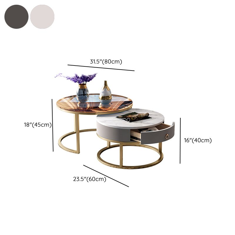 No Distressing Round Coffee Table Frame Nesting Coffee Table Set with Drawer Clearhalo 'Coffee & Accent Tables' 'Coffee Tables' 'coffee_tables' 'furn' 'furn_coffee_tables' 'Furniture' 'Living Room Furniture' 1200x1200_d6c8b6af-17eb-4001-824e-2e711f4f9fb0
