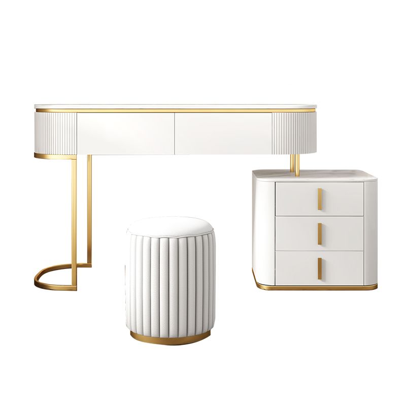 5 Drawers Vanity Set with Padded Stool 29.52" High Dresser in White Clearhalo 'Bedroom Furniture' 'furn' 'furn_makeup_vanities' 'Furniture' 'Makeup Vanities' 'makeup_vanities' 1200x1200_d6c8e21c-5d97-4b3f-95a5-754a3165ba8b