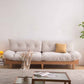 Contemporary Beige Sofa with Tufted Back and Flared Arm in Linen