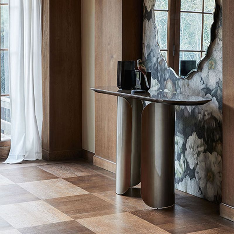 Contemporary Sintered Stone Side End Table with Metal Abstract Base Clearhalo 'Coffee & Accent Tables' 'End & Side Tables' 'end_side_tables' 'furn' 'furn_end_side_tables' 'Furniture' 'Living Room Furniture' 1200x1200_d6cda970-75ab-4b17-988d-541172bf0cd6