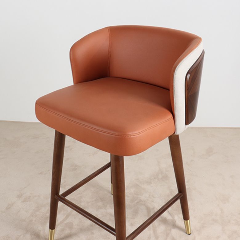 Scandinavian Solid Wood Bar Stool Backrest Counter Stool in Brown