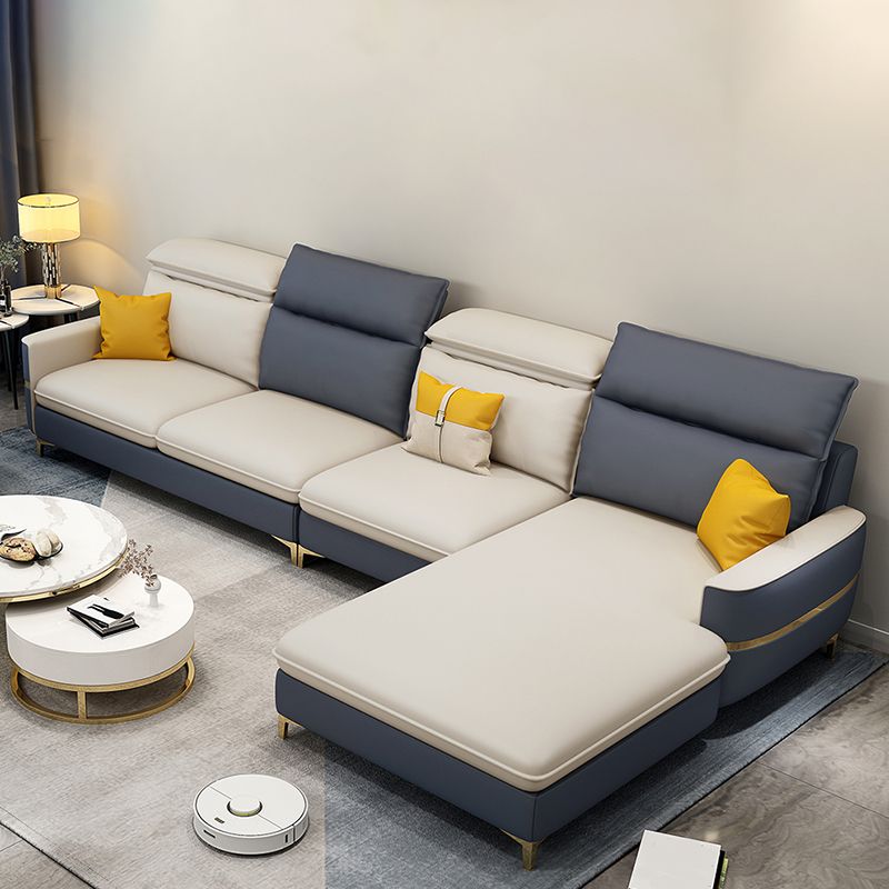 Sofa sectionnel glamour sectionnel en cuir beige avec oreillers de bostol