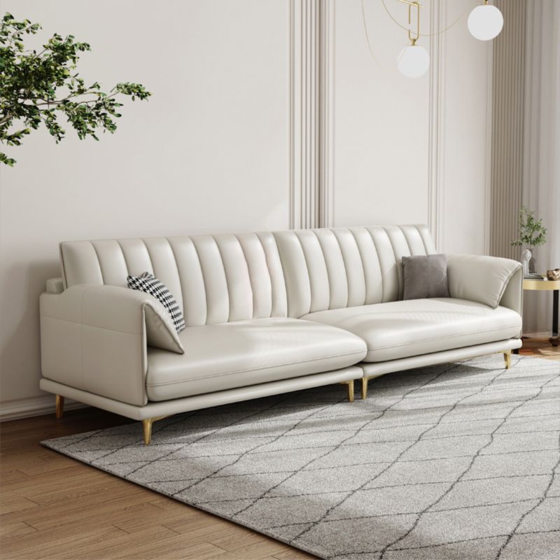 Stain-Resistant Faux Leather Sofa Cream Living Room Settee with Cushions Clearhalo 'furn' 'furn_sofas' 'Furniture' 'furniture_sofas' 'Living Room Furniture' 'Sofa' 'sofas' 1200x1200_d6d12a37-6d7b-4e74-a461-b5f4e245fc4d