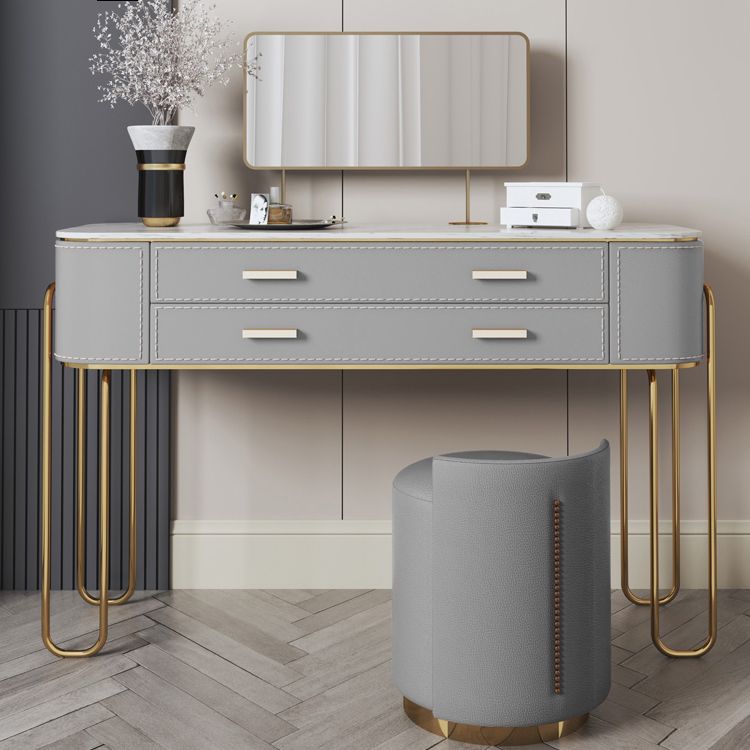 Specchio e 2 cassetti set di sgabelli da toeletta da toeletta per trucco grigio chiaro