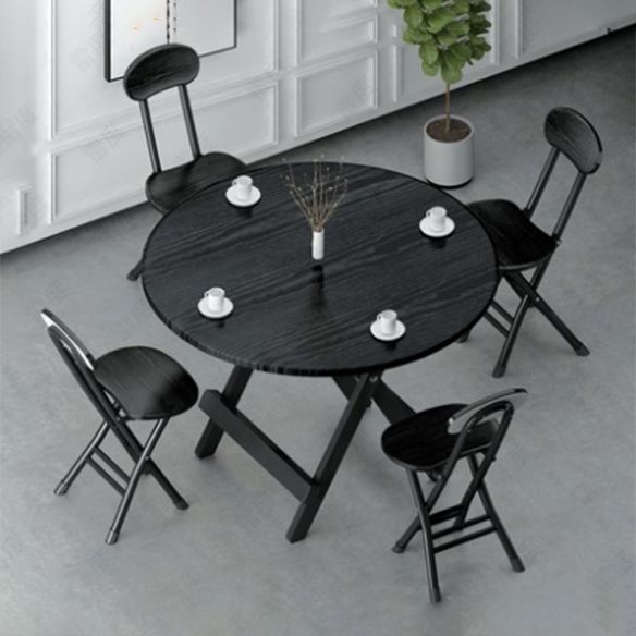 Contemporary Style Traditional Height Dining Set with Black Folding Table and Chairs Clearhalo 'Dining Room Sets' 'Dining Tables & Seating' 'dining_room_set' 'furn' 'furn_dining_room_set' 'Furniture' 'furniture_dining_room_set' 'Kitchen & Dining Furniture' 'kitchen&dining_furn' 'kitchen' 1200x1200_d6d5671c-a4af-4379-98a0-682cc49ad97b