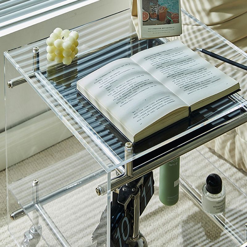 Acrylic End Table with Casters 21.7" Tall Rectangular Side Table with Storage Shelf Clearhalo 'Coffee & Accent Tables' 'End & Side Tables' 'end_side_tables' 'furn' 'furn_end_side_tables' 'Furniture' 'Living Room Furniture' 1200x1200_d6dc3c70-d7ed-49ff-8bc5-fe40e69b7599