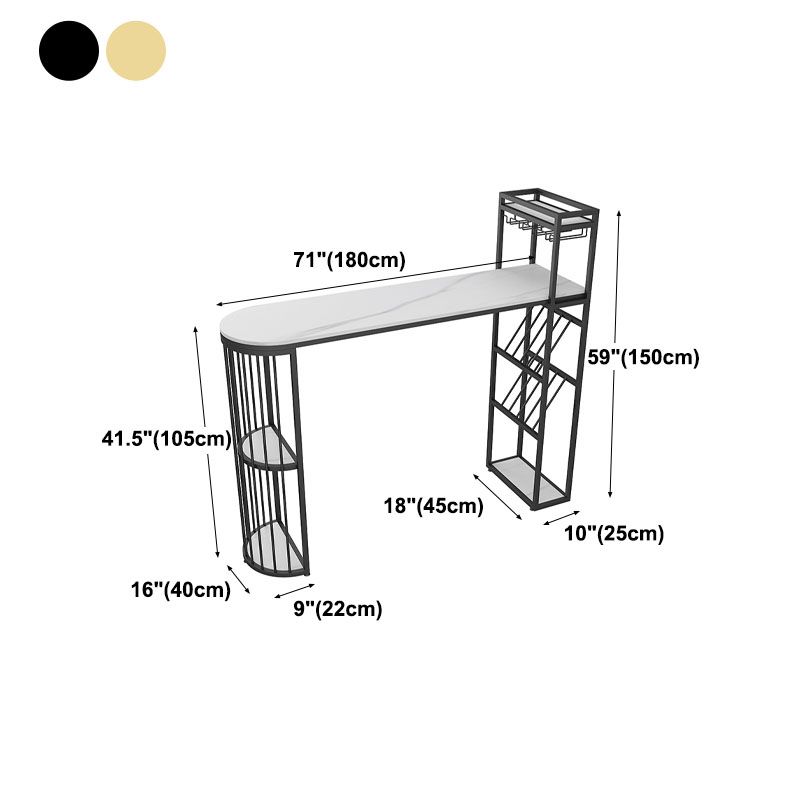 Glam Stone Indoor Bar Dining Table Iron Double Pedestal Bistro Table with Shelve Clearhalo 'Bar Furniture' 'Bar Tables' 'bar_tables' 'furn' 'furn_bar_tables' 'Furniture' 'furniture_bar_tables' 'Kitchen & Dining Furniture' 'kitchen&dining_furn' 'kitchen' 1200x1200_d6dcaaeb-a94f-4e9c-8e40-b43ec0c19371