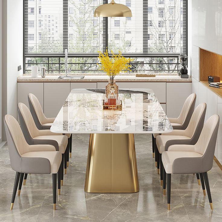 Traditional Luxury Style Sintered Stone Dining Table Rectangle Table with Pedestal Base Clearhalo ' dining_table' 'Dining Tables & Seating' 'Dining Tables' 'furn' 'furn_dining_table' 'Furniture' 'furniture_dining_table' 'Kitchen & Dining Furniture' 'kitchen&dining_furn' 'kitchen' 'kitchen_dining_table' 1200x1200_d6dd1f49-45aa-43c0-b31a-f46a8284b040