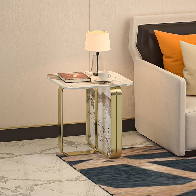 Contemporary Gold Metal Sofa Side Accent Table with Sintered Stone Top Clearhalo 'Coffee & Accent Tables' 'End & Side Tables' 'end_side_table' 'end_side_tables' 'furn' 'furn_end_side_tables' 'Furniture' 'furniture_end_side_table' 'Living Room Furniture' 1200x1200_d6de2966-5c58-4674-8171-3cb4800ec125