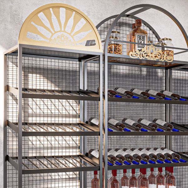 Rack à vin de bouteille de plancher en métal Porte-vin noir contemporain avec étagères de rangement