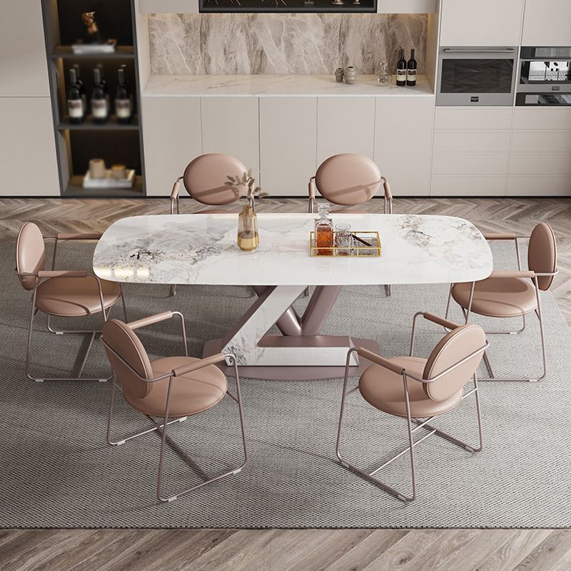 Contemporary 1/4/5/7 Pieces Dining Set Rectangle Dining Table Set with Pedestal Base Clearhalo 'Dining Room Sets' 'Dining Tables & Seating' 'dining_room_set' 'furn' 'furn_dining_room_set' 'Furniture' 'furniture_dining_room_set' 'Kitchen & Dining Furniture' 1200x1200_d6e2aca6-677c-4a3b-9a72-546ca74ad394