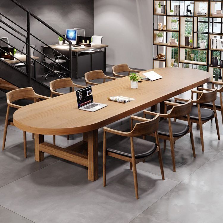 Solid Wood Oval Meeting Table Fixed Home Office Simplicity Writing Desk Clearhalo 'furn' 'furn_office_desk' 'Furniture' 'furniture_office_desk' 'Office Desks' 'Office Furniture' 'office_desk' 1200x1200_d6e64f54-c496-430d-8fa8-ed2f5efc409a