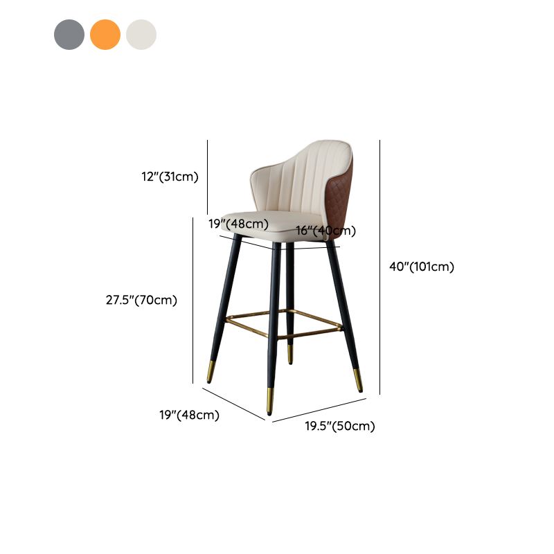 Glam Leather Bar Stool Backrest Counter Stool with Metal Legs