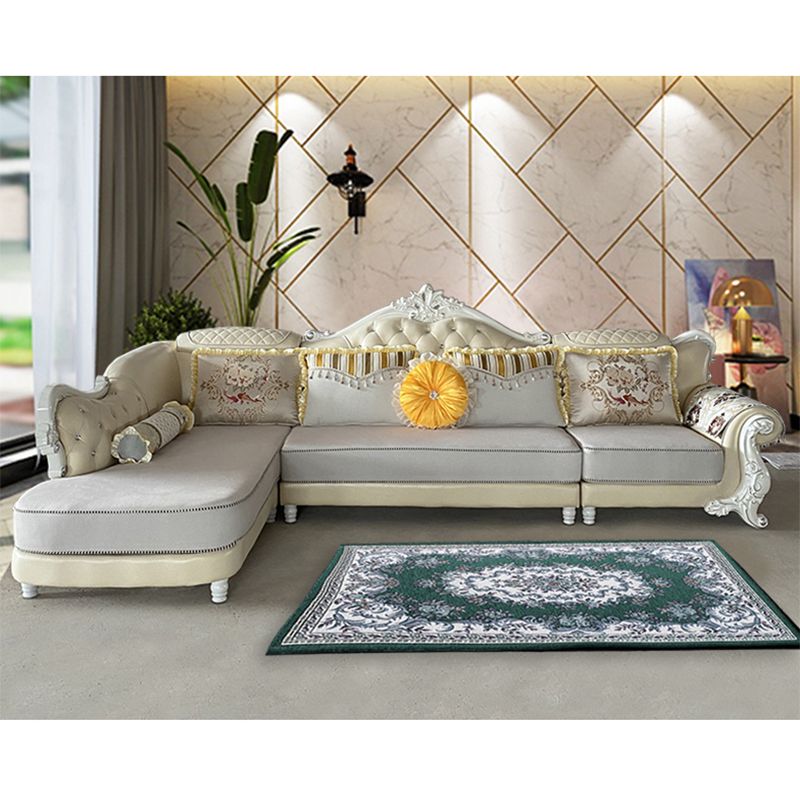 133.86"L x 74.8"W x 47.24"H Glam 5-Seat Cushion Back Sectional Rolled Arm Sofa and Chaise Clearhalo 'furn' 'furn_sectionals' 'Furniture' 'furniture_sectionals' 'Living Room Furniture' 'Sectionals' 1200x1200_d6eae443-c024-4076-a2d6-46b699eb6e39