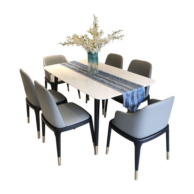 Scandinavian White Slate Dining Table Rectangular Dining Table with Wood Base Clearhalo 'Dining Room Sets' 'Dining Tables & Seating' 'dining_room_set' 'furn' 'furn_dining_room_set' 'Furniture' 'furniture_dining_room_set' 'Kitchen & Dining Furniture' 'kitchen&dining_furn' 'kitchen' 1200x1200_d6eb24f2-1178-41f9-b1d4-3859648e142b