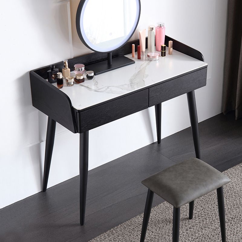 Contemporary Stone Makeup Dressing Table 33.5" H 2 Drawers Vanity Table in Black Clearhalo 'Bedroom Furniture' 'furn' 'furn_makeup_vanities' 'Furniture' 'Makeup Vanities' 'makeup_vanities' 1200x1200_d6ec4785-27a6-4e8d-b7c6-45a27bf73fc2