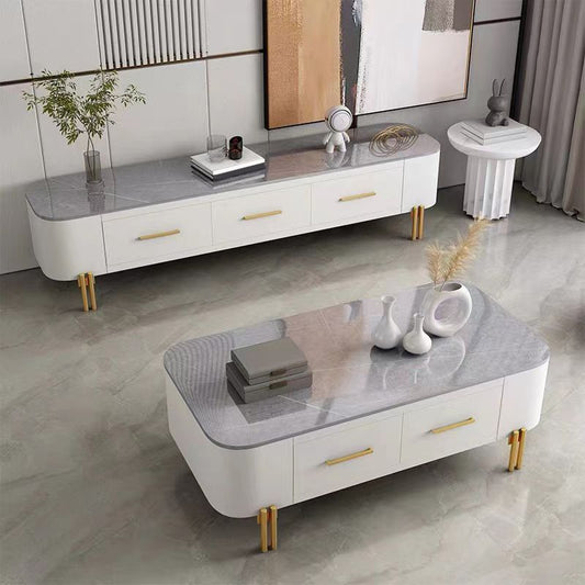 Rectangular Slate Top Coffee Table 4 Legs Cocktail Table with 2 Drawers Clearhalo 'Coffee & Accent Tables' 'Coffee Tables' 'coffee_tables' 'furn' 'furn_coffee_tables' 'Furniture' 'Living Room Furniture' 1200x1200_d6edc7b0-63fb-45fa-9703-b6d397275318