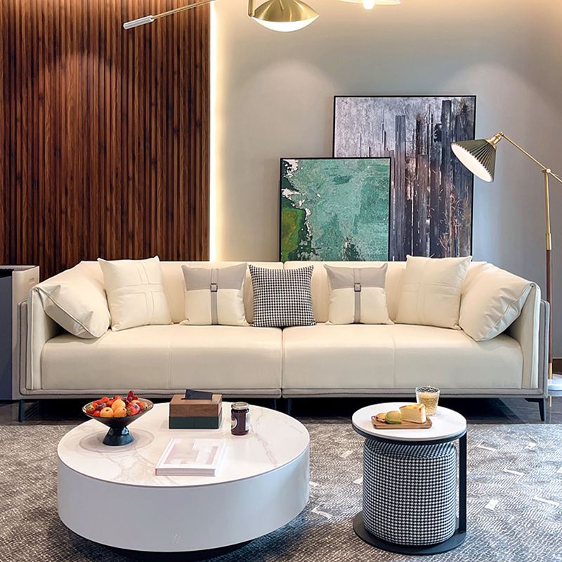 Modern Faux Leather Pillow Top Arm Sofa/Sectional Pillowed Back Cushions for Apartment Clearhalo 'furn' 'furn_sectionals' 'Furniture' 'furniture_sectionals' 'kitchen' 'kitchen_sectionals' 'Living Room Furniture' 'Sectionals' 1200x1200_d6ee5110-41d1-4cd0-8f34-95fdf717c6cb