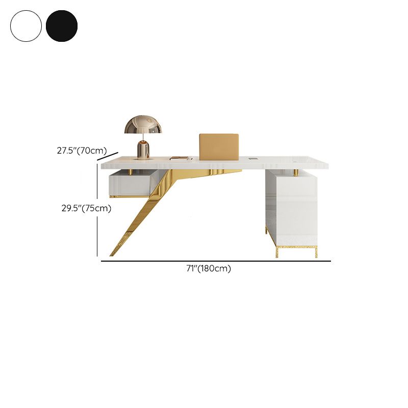 Black and White Writing Desk Glass Office Desk Pedestal with File Cabinet Clearhalo 'furn' 'furn_office_desk' 'Furniture' 'Office Desks' 'Office Furniture' 'office_desk' 1200x1200_d6f2a74c-d452-4aa6-93a3-ea1e6ed6402f