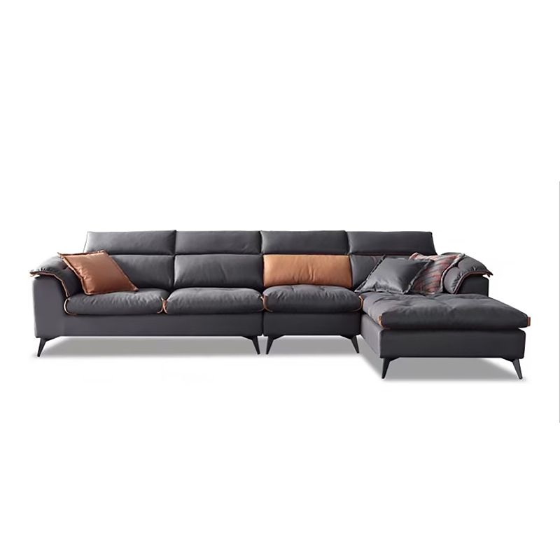 Contemporary Stain-Resistant Faux Leather Dark Gray for Living Room Sofa
