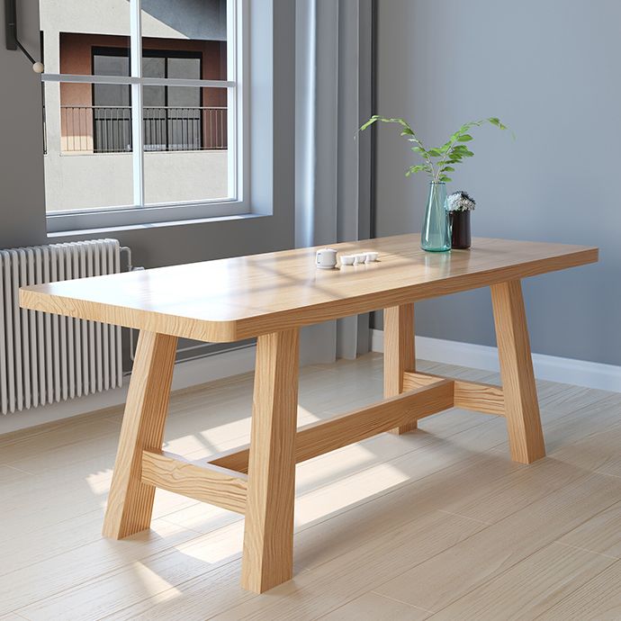Mesa de comedor de madera maciza de pino mesa de comedor de base de caballete en natural
