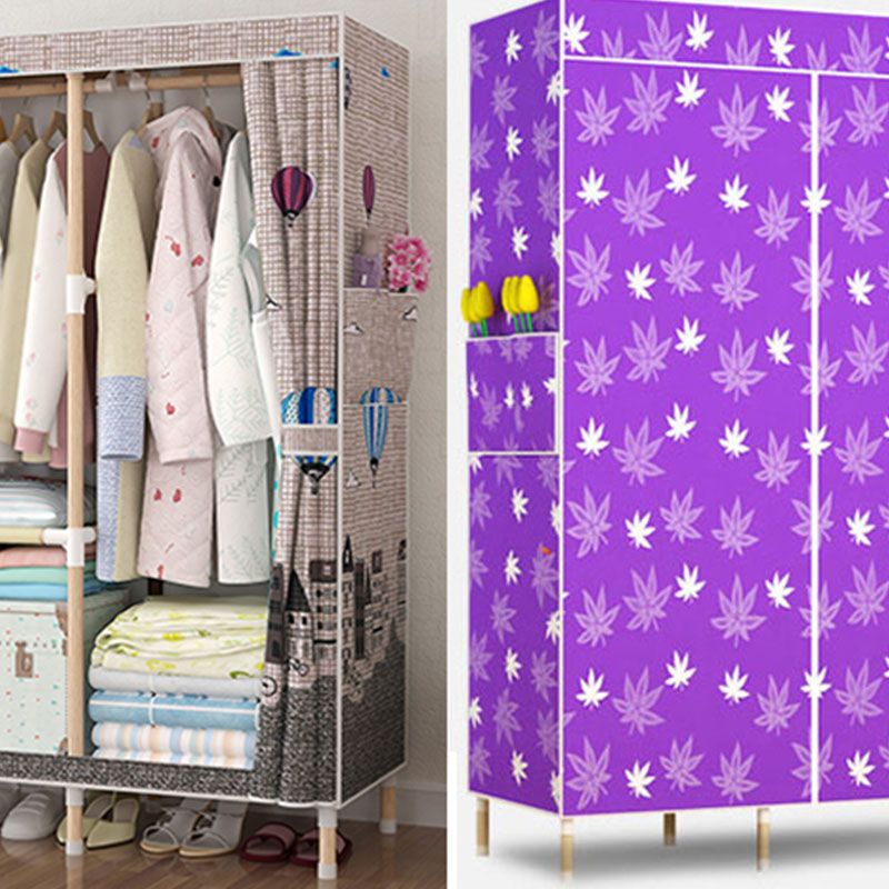 Metal Modern Armoire Shelves Storage Wardrobe Closet with Garment Rod