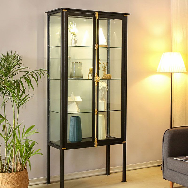 Modern Curio Cabinet Metal Glass Doors Storage Cabinet with Lighting Clearhalo 'Display & China Cabinets' 'display_china_cabinets' 'furn' 'furn_display_china_cabinets' 'Furniture' 'Kitchen & Dining Furniture' 1200x1200_d6f8dc01-5a20-48dc-bb3c-9bf5ec04e6aa