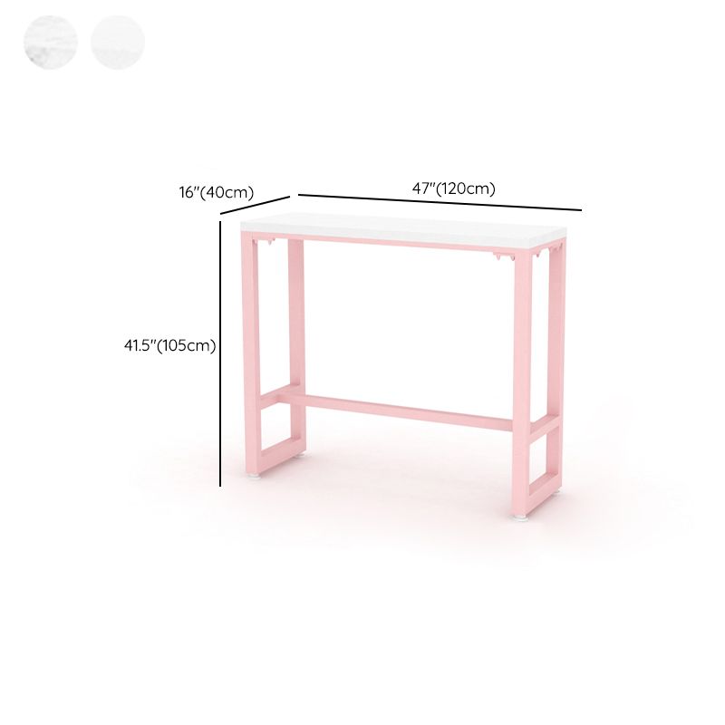 Glam Rectangle Bar Stool Table White Top Pub Table with Pink Base Clearhalo 'Bar Furniture' 'Bar Tables' 'bar_tables' 'furn' 'furn_bar_tables' 'Furniture' 'Kitchen & Dining Furniture' 1200x1200_d6fdaec9-10a8-4d40-8ebd-0acbcb403814