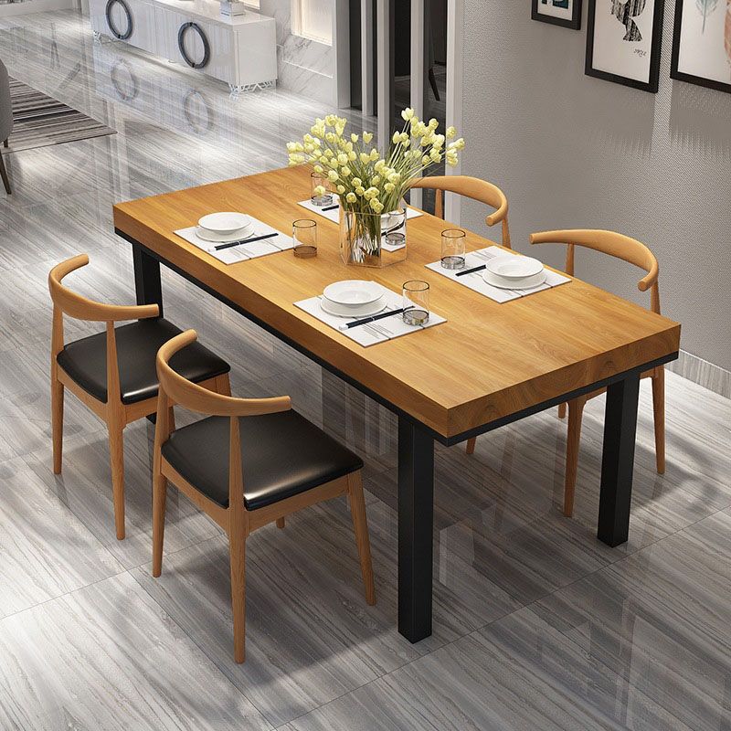 Pine Wood Top Dining Table Industrial Table with 4 Legs in Black Clearhalo 'Dining Tables & Seating' 'Dining Tables' 'dining_table' 'furn' 'furn_dining_table' 'Furniture' 'furniture_dining_table' 'Kitchen & Dining Furniture' 'kitchen' 'kitchen_dining_table' 1200x1200_d6fec75a-1884-4280-97d7-d7be804519df