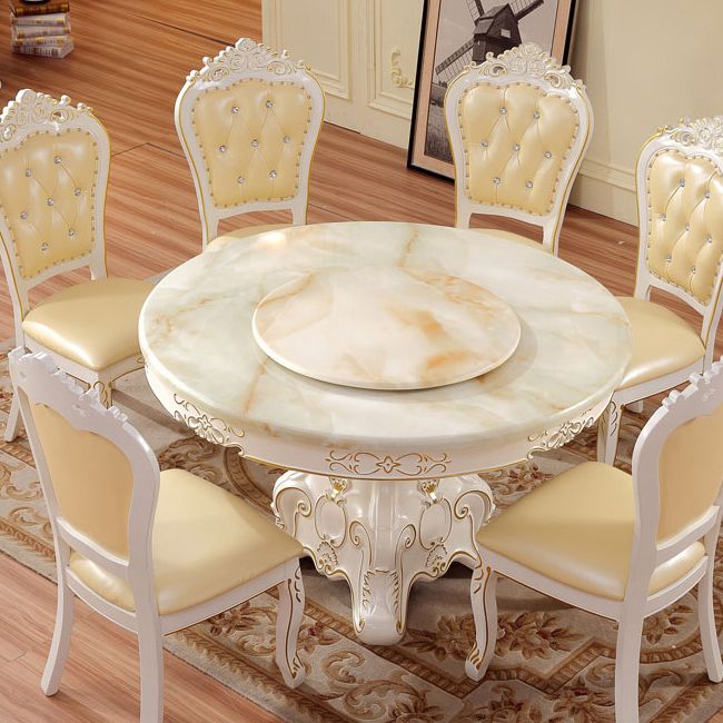 Solid Wood Victorian Round Dining Table Faux Marble Top Table with Wooden Pedestal Clearhalo 'Dining Tables & Seating' 'Dining Tables' 'dining_table' 'furn' 'furn_dining_table' 'Furniture' 'furniture_dining_table' 'Kitchen & Dining Furniture' 'kitchen' 'kitchen_dining_table' 1200x1200_d6ffb0e6-fee5-4107-aa96-a87b5056ed9f