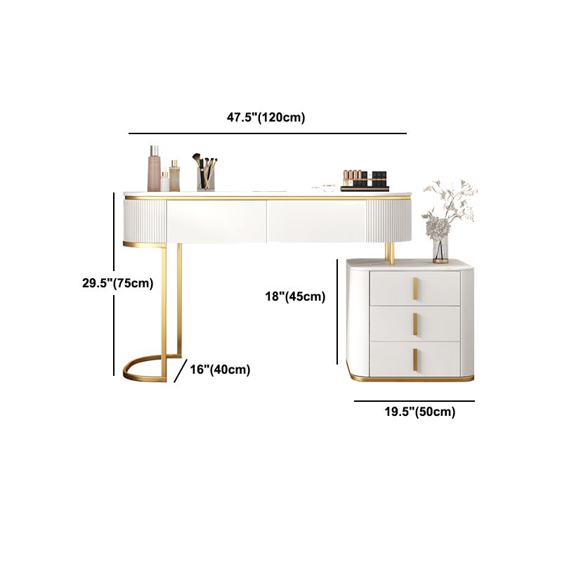 White Vanity Straight Feet Desk Stone Top Dressing Table Stool Set