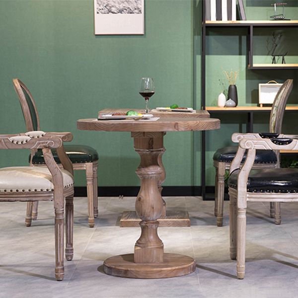 Brown Round Dining Table Modern Pine Solid Wood Pedestal Table