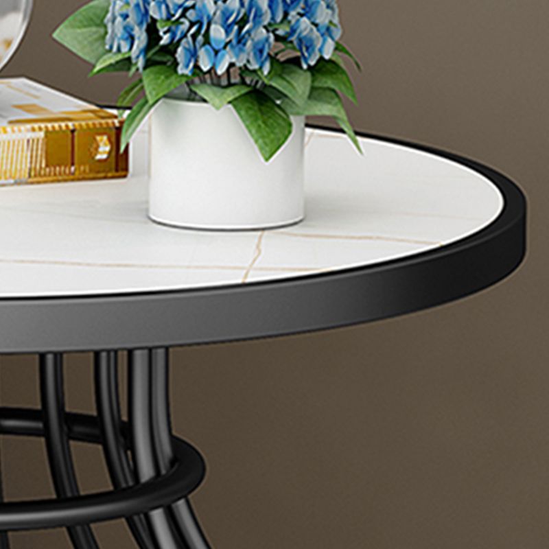 Modern Round Slate Top Side Table Steel Frame End Table with Shelf