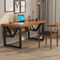 Wooden Rectangular Office Desk Brown Home Writing Desk with Shelf with Metal Legs