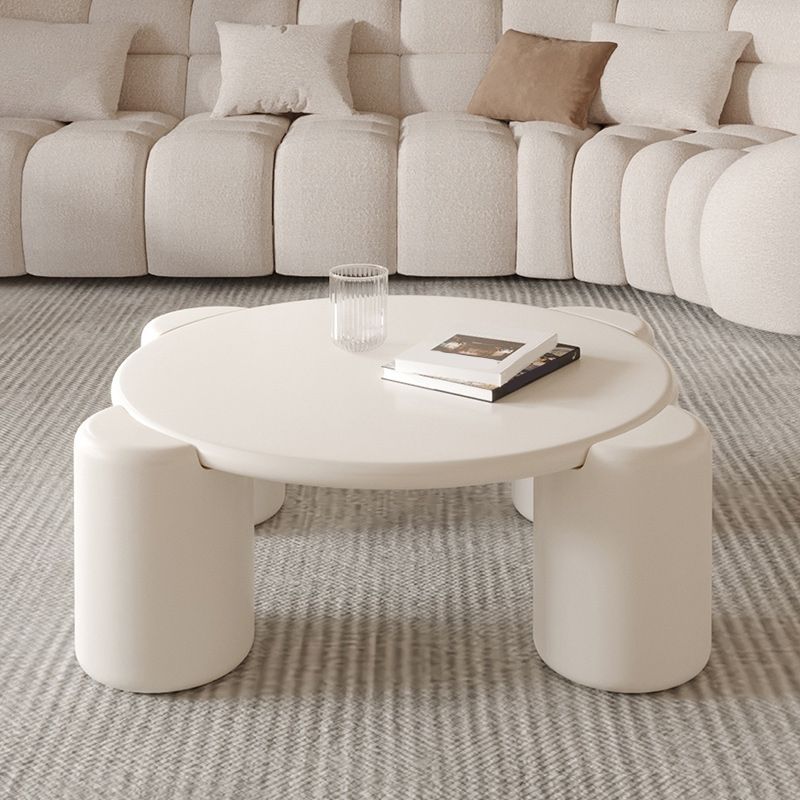 Modern Round Wood Coffee Table with 4 Legs Coffee Table in Cream Clearhalo 'Coffee & Accent Tables' 'Coffee Tables' 'coffee_tables' 'furn' 'furn_coffee_tables' 'Furniture' 'Living Room Furniture' 1200x1200_d70f4d76-64db-4e5d-b8b9-85737e666219