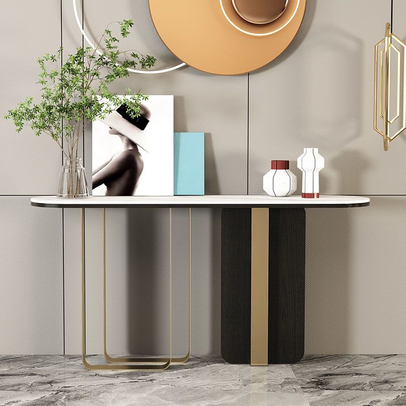 Glam Metal Console Sofa Table Oval Stone Console Accent Table for Hall Clearhalo 'Console Tables' 'console_tables' 'Entry & Mudroom Furniture' 'furn' 'furn_console_tables' 'Furniture' 1200x1200_d70f5930-4178-4b02-80a1-026f75103ca3