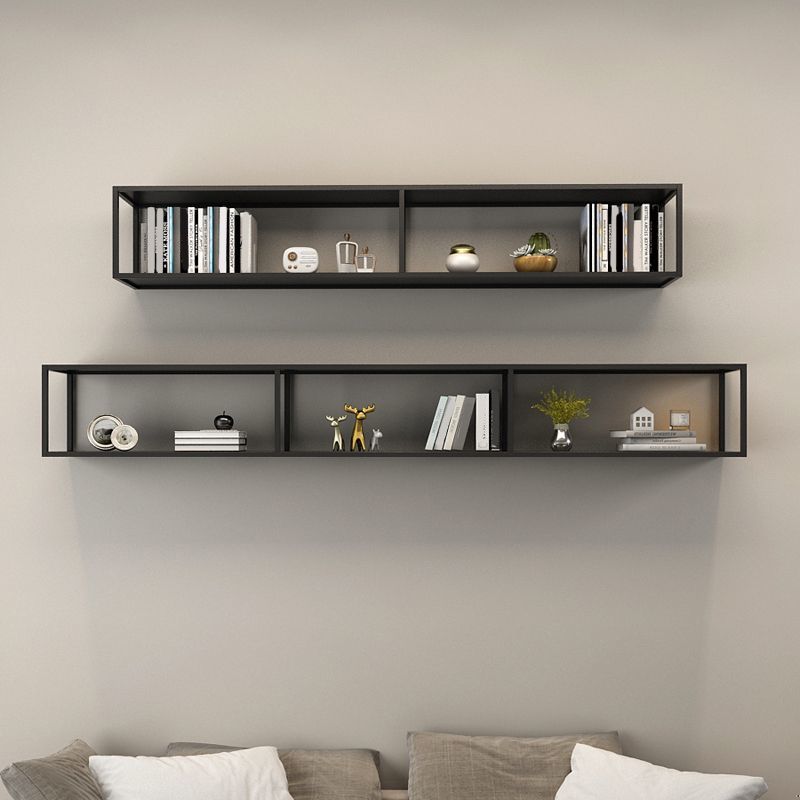 Closed Back Wall Mounted Bookshelf Metal Shelves Included Bookcase in Black