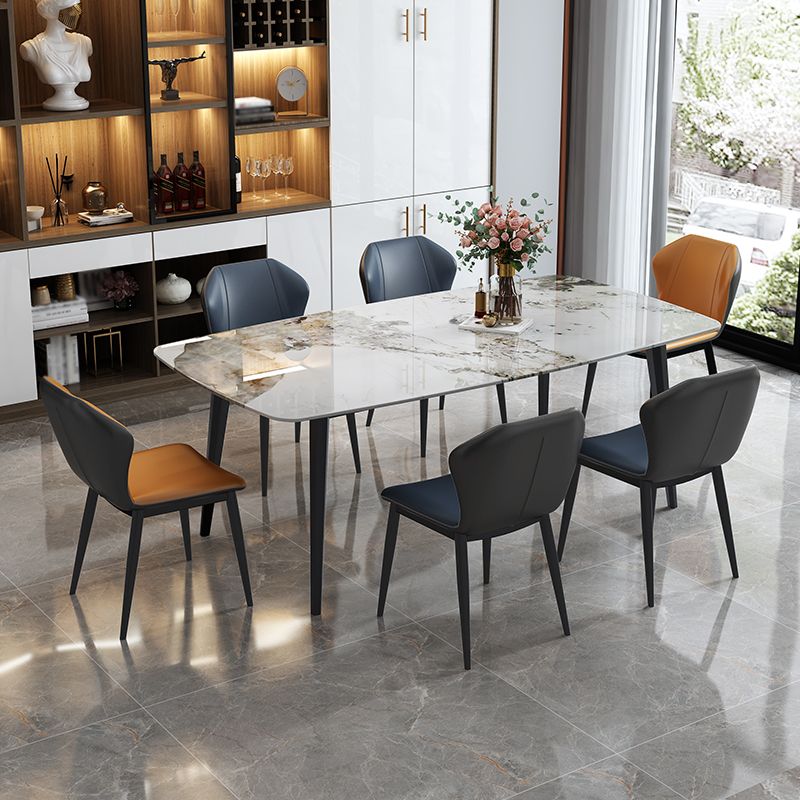 Sintered Stone Top Dining Table Rectangle Table with Metal 4 Legs for Restaurant Clearhalo 'Dining Tables & Seating' 'Dining Tables' 'dining_table' 'furn' 'furn_dining_table' 'Furniture' 'furniture_dining_table' 'Kitchen & Dining Furniture' 'kitchen' 'kitchen_dining_table' 1200x1200_d7132e5a-9020-4e96-ab60-246542be2904