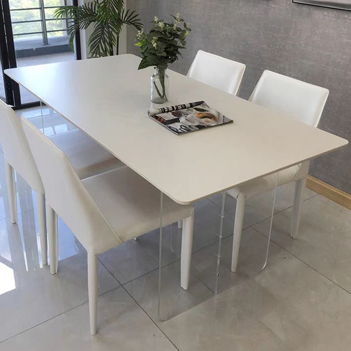 Tavolo da pranzo in pietra bianca con tavolo da pranzo moderno rettangolare con base in acrilico